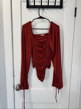 Free People Ruched Long-Sleeve Top in Rust